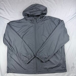 All in Motion Mens 3XL Gray Polyester Hooded Full Zip Windbreaker Jacket